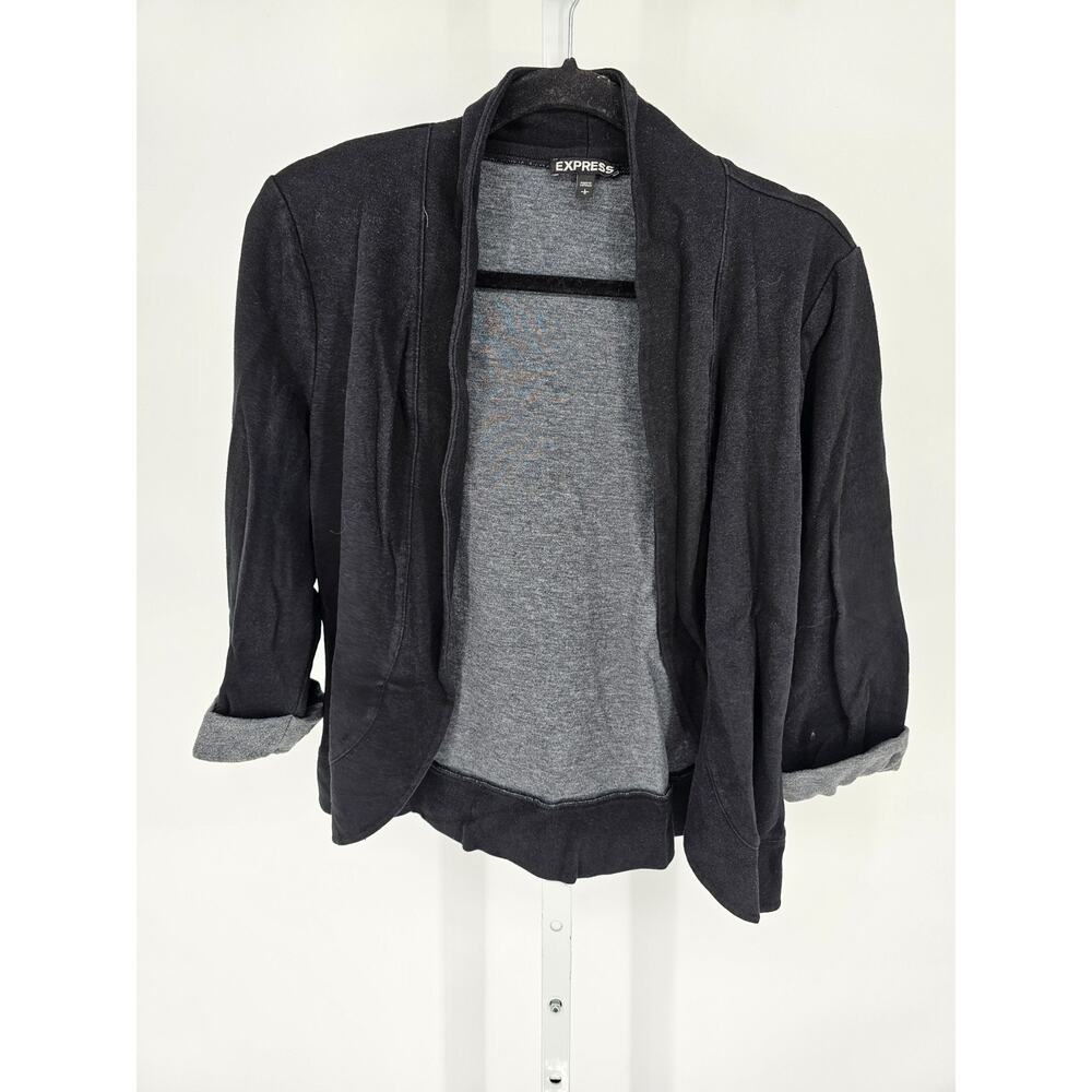 Express Womens Sz L 3/4 Sleeve Open Front Suit Jacket Blazer Black
